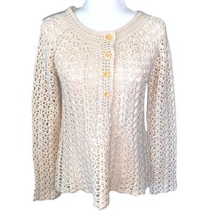 Isda & co size large crochet sweater rounded neck bohemian cotton